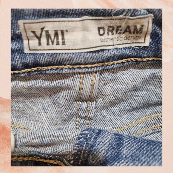 YMI Medium Wash Distressed Frayed Cut-Off Denim Shorts - Picture 3 of 3